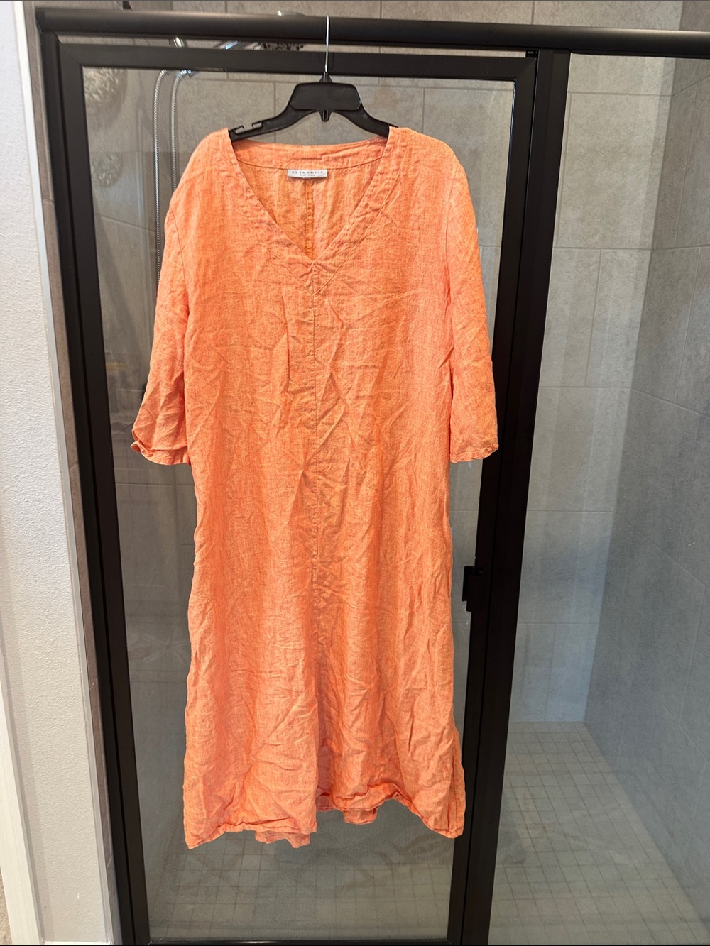bryn Walker Coral-Orange V-Neck Midi Dress